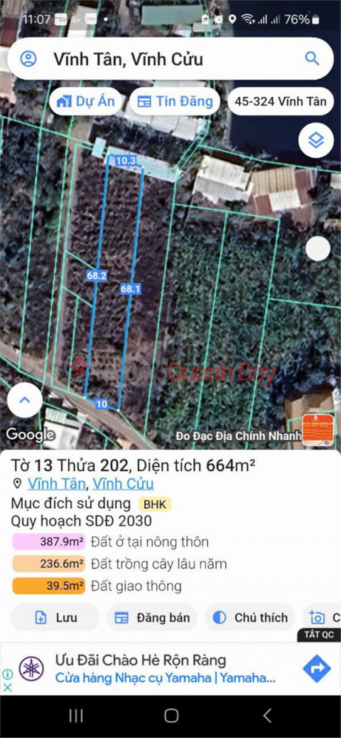 HOT HOT - URGENT SALE OF 664M2 LAND PLOT IN VINH TAN, VINH CUU, DONG NAI - SUPER GOOD PRICE _0