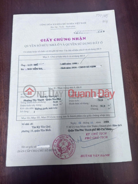 Bán nhà 52m2 – Tân Kỳ Tân Quý, gần siêu thị Pandora Trường Chinh – giá 4.5 tỷ Niêm yết bán