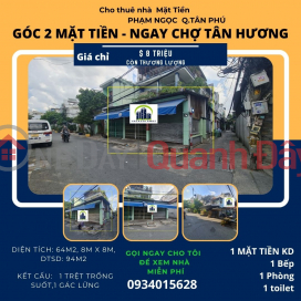 SỐC- Cho thuê nhà 2 Mặt Tiền Cạnh Chợ Tân Hương 64m2, 8Triệu _0