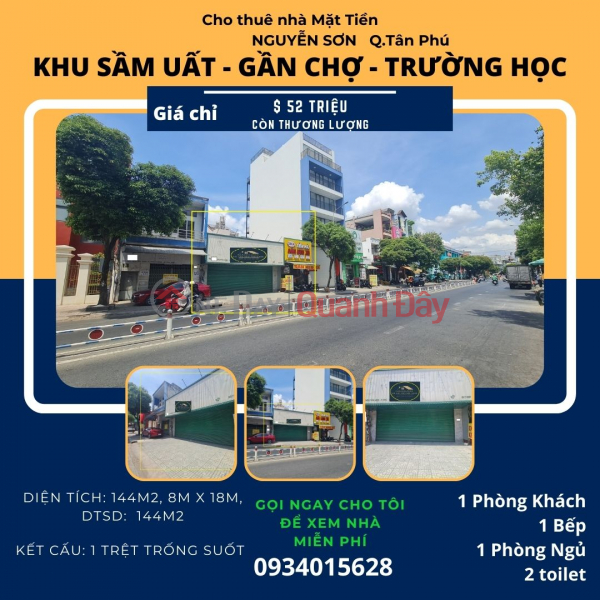 Cho thuê nhà mặt tiền Nguyễn Sơn 144m2, Ngang 8M - gần ngã tư Niêm yết cho thuê