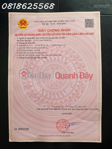 Siêu phẩm nhà đẹp - CC cần bán nhà đẹp 3 tầng xã Chỉ Đạo, Hưng Yên, DT 61m2, giá 2,6 tỷ Niêm yết bán