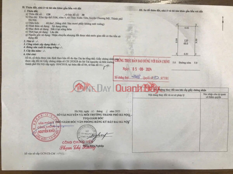 Property Search Vietnam | OneDay | Residential Sales Listings | OWNER NEEDS TO SELL 60M2 LAND LOT IN PHUNG CHAU-CHUONG MY-HANOI
