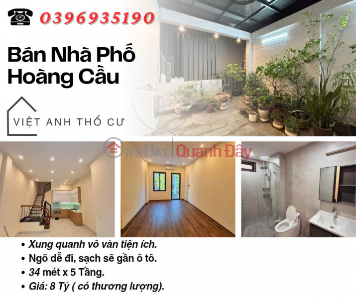 House for sale on Hoang Cau Street, built for residential use, good location, 34mx5 floors, price: 8 billion, contact: 0396935190. Sales Listings