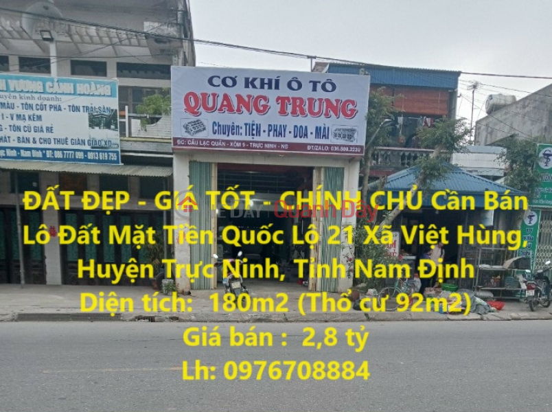 ĐẤT ĐẸP - GIÁ TỐT - CHÍNH CHỦ Cần Bán Lô Đất Mặt Tiền Quốc Lộ 21 Huyện Trực Ninh, Nam Định Niêm yết bán