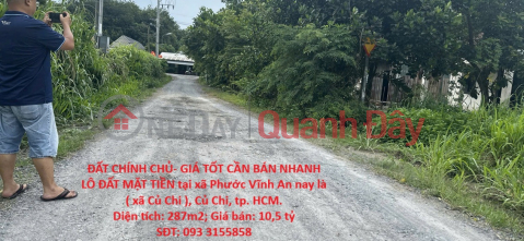 ĐẤT CHÍNH CHỦ- GIÁ TỐT CẦN BÁN NHANH LÔ ĐẤT MẶT TIỀN tại huyện Củ Chi, TPHCM _0