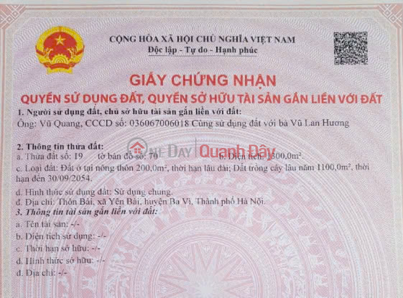 Property Search Vietnam | OneDay | Nhà ở, Niêm yết bán ĐẤT ĐẸP - GIÁ ĐẦU TƯ Chính chủ cần bán nhanh lô đất vị trí đẹp tại huyện Ba Vì, Tp Hà Nội