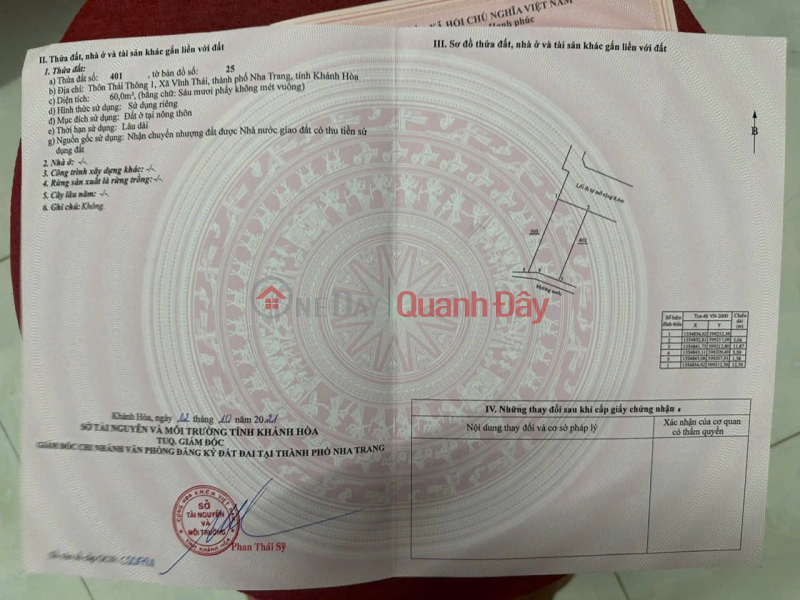 đ 1,82 tỷ, Chủ cần bán lô đất phường Nam nha trang , thuộc xã vĩnh thái củ