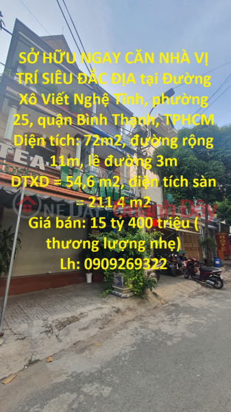 SỞ HỮU NGAY CĂN NHÀ VỊ TRÍ SIÊU ĐẮC ĐỊA tại quận Bình Thạnh, TPHCM Niêm yết bán