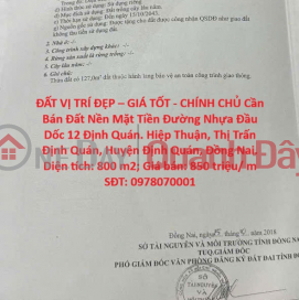 ĐẤT VỊ TRÍ ĐẸP – GIÁ TỐT - CHÍNH CHỦ Cần Bán Đất Nền Mặt Tiền Đường Nhựa Đầu Dốc 12 Định Quán. _0