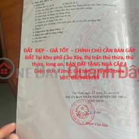 PRIME LAND – GREAT PRICE – OWNER URGENTLY SELLING LAND in Cau Xay neighborhood, Thu Thua town, Thu Thua district, Long An province. PRIME LAND – GREAT PRICE – OWNER URGENTLY SELLING LAND in Cau Xay neighborhood, Thu Thua town, Thu Thua district, Long An province. _0