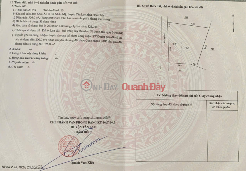 INVESTMENT IS PROFITABLE - Land Owned by the Owner in Ao U Hamlet, Nhan My Commune, Tan Lac District, Hoa Binh Province Sales Listings
