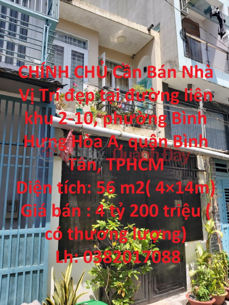 CHÍNH CHỦ Cần Bán Nhà Vị Trí đẹp tại quận Bình Tân, TPHCM Niêm yết bán