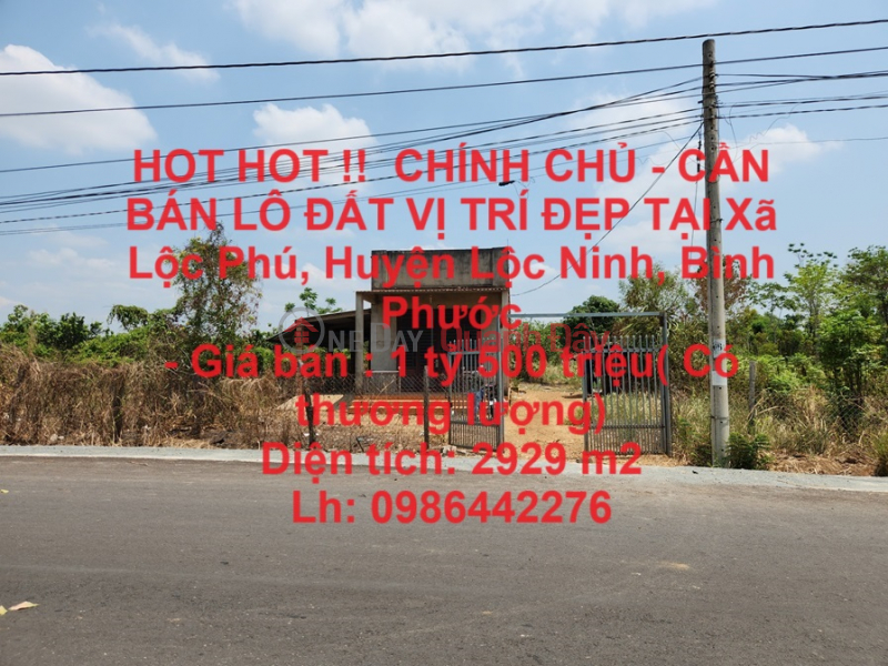 HOT HOT !! CHÍNH CHỦ - CẦN BÁN LÔ ĐẤT VỊ TRÍ ĐẸP TẠI Xã Lộc Phú, Huyện Lộc Ninh, Bình Phước Niêm yết bán