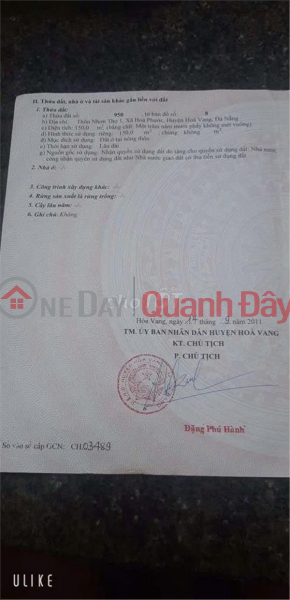 Land for sale by owner at the Welcome Gate of Nhon Tho 1 Village, Hoa Phuoc Commune, Hoa Vang District, Da Nang Sales Listings