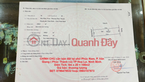 CHÍNH CHỦ cần bán đất tại phố Phúc Nam, P. Vân Giang ( Phúc Thành cũ) TP Hoa Lư, Ninh Bình. _0