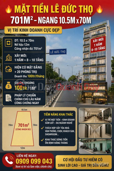 Property Search Vietnam | OneDay | Residential | Sales Listings | LE DUC THO STREET FRONTAGE – 701M² WIDE 10M, REAR WIDTH 12M
