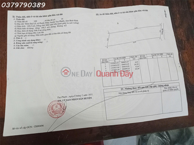 Chính chủ cần bán 140m2 tại Thôn Đại Lễ, Phước Hiệp, Tuy Phước, giá đầu tư Niêm yết bán