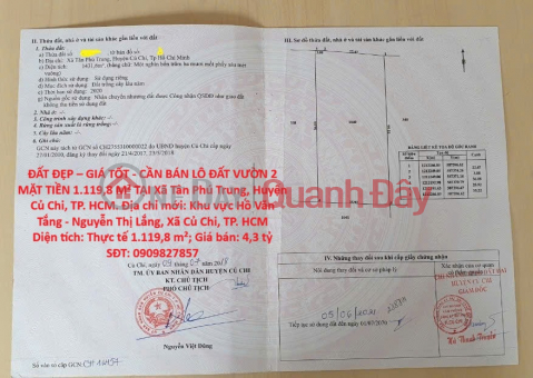 PRIME LOCATION - GREAT PRICE - FOR SALE: 1,119.8 M² GARDEN LAND PLOT WITH TWO FRONTAGES IN TAN PHU TRUNG COMMUNE, CU CHI DISTRICT, HO CHI MINH CITY _0