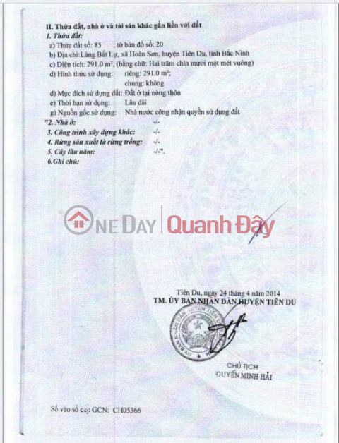 Thanh lý 291m2 Làng Bất Lự, xã Hoàn Sơn, huyện Tiên Du, tỉnh Bắc Ninh _0