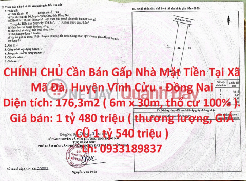 CHÍNH CHỦ Cần Bán Gấp Nhà Mặt Tiền Tại Xã Mã Đà, Huyện Vĩnh Cửu - Đồng Nai _0