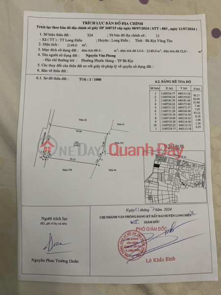 The Owner URGENTLY SELLS THE LOT OF LAND FRONT OF Long Dien Town, Long Dien District, Ba Ria - Vung Tau Vietnam Sales, đ 9.7 Billion