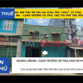 House for rent on Van Cao Street, Tan Phu District, 144m², 8m frontage, 22 million VND - next to Central College 3. _0