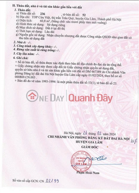 ĐẤT ĐẸP- GIÁ TỐT - BÁN GẤP LÔ ĐẤT ĐẸP – Cửu Việt, TT Trâu Quỳ, Gia Lâm, HN _0