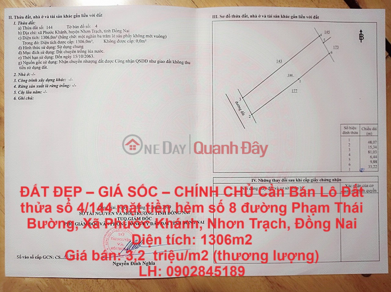 BEAUTIFUL LAND - SHOCKING PRICE - OWNER Land Lot for Sale in Phuoc Khanh Commune, Nhon Trach, Dong Nai Sales Listings