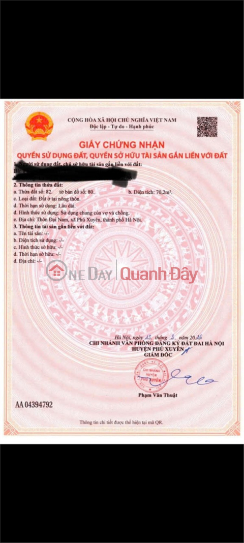 PRIME LAND - GREAT PRICE - OWNER NEEDS TO SELL QUICKLY: A plot of land in a beautiful location in Phu Xuyen commune, Hanoi. _0