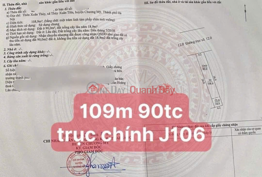 đ 40 triệu, CHÍNH CHỦ CẦN BÁN LÔ ĐẤT 108,9M TẠI THỦY XUÂN TIÊN-CHƯƠNG MỸ-HÀ NỘI
