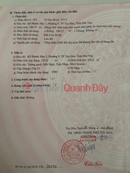 Property Search Vietnam | OneDay | | Niêm yết bán, Chính chủ bán nhà đất ở Phước Hậu 3, TP Tuy Hòa, Phú Yên