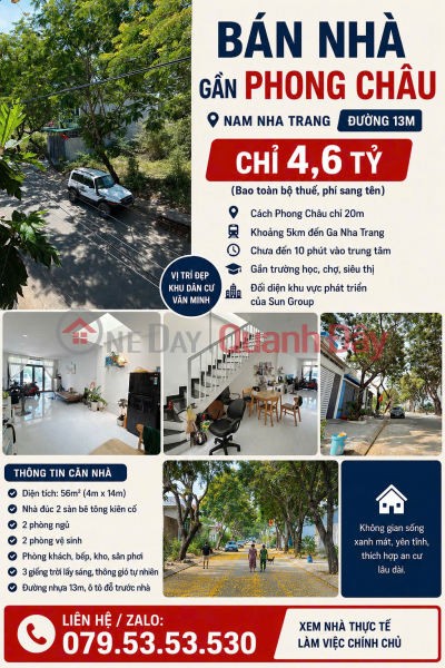 House for sale in Dat Lanh Residential Area – South Nha Trang, 20m from Phong Chau. Beautiful 2-story house, only 4.6 billion VND. Sales Listings