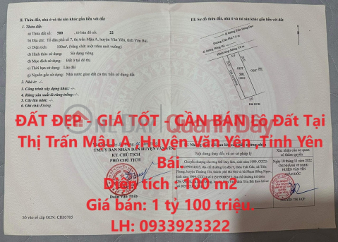 ĐẤT ĐẸP - GIÁ TỐT - CẦN BÁN Lô Đất Tại Văn Yên,Yên Bái. _0