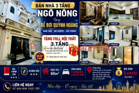 Tặng full nội thất - Nhà 3 tầng đẹp ngay bể bơi Quỳnh Hoàng, Nam Sơn, An Dương - Chỉ 3,85 tỷ _0