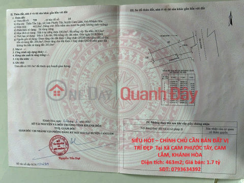 SUPER HOT – OWNER NEEDS TO SELL LAND IN A PRIME LOCATION in Cam Phuoc Tay Commune, Cam Lam District, Khanh Hoa Province _0