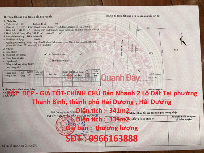 BEAUTIFUL LAND - GOOD PRICE - ORIGINAL Selling 2 Lots of Land In Thanh Binh Ward, Hai Duong City, Hai Duong Sales Listings