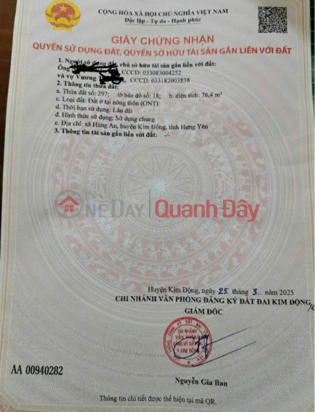 ĐẤT ĐẸP – GIÁ TỐT – CHÍNH CHỦ CẦN BÁN NHANH Tại Hùng An - Kim Động - Hưng Yên Niêm yết bán