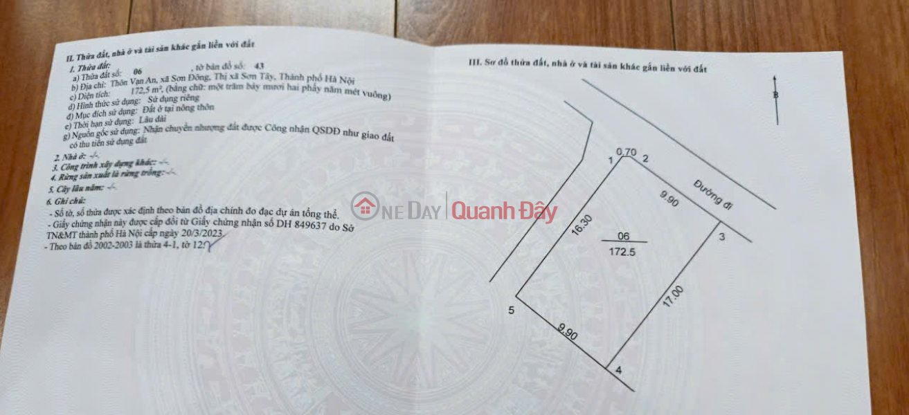 đ 4,8 tỷ | CƠ HỘI ĐẦU TƯ HIẾM - Đất đẹp Sơn Đông, Sơn Tây - Full thổ cư - Đường 2 ô tô tránh nhau