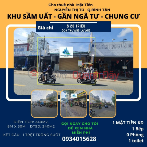 Cho thuê nhà Mặt Tiền Nguyễn Thị Tú 240m2, 28 Triệu - NGANG 8M _0