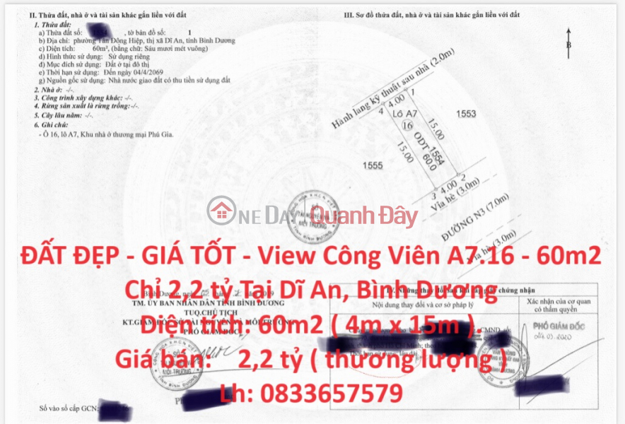 BEAUTIFUL LAND - GOOD PRICE - Park View A7.16 - 60m2 Only 2.2 billion In Di An, Binh Duong Sales Listings