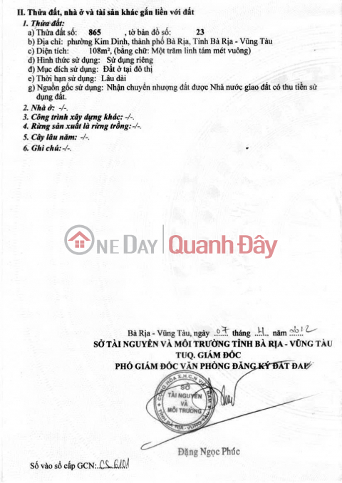 PRIME LAND - GOOD PRICE - URGENT SALE! Land for sale in Kim Dinh Ward, Ba Ria City, Vung Tau. _0