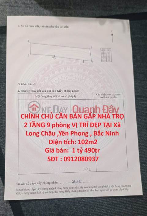 CHÍNH CHỦ CẦN BÁN GẤP NHÀ TRỌ 2 TẦNG 9 phòng VỊ TRÍ ĐẸP TẠI Xã Long Châu ,Yên Phong , Bắc Ninh _0