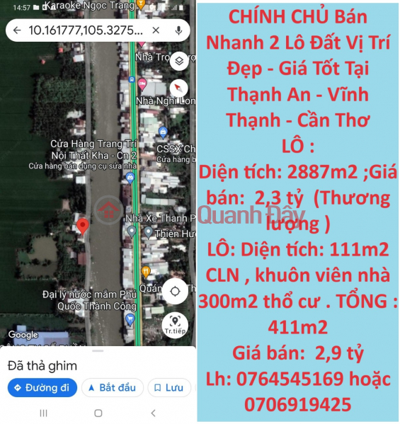 OWNER Quickly Sells 2 Lots of Land, Nice Location - Good Price In Thanh An - Vinh Thanh - Can Tho Sales Listings