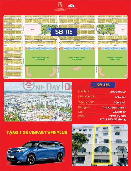 Property Search Vietnam | OneDay | Residential Sales Listings | HOUSE FOR SALE VINHOMES OCEAN PARK 2, LAND AREA 110M2, X 4.5 FLOORS, CONSTRUCTION LAND 410M2, SELLING PRICE 18 BILLION