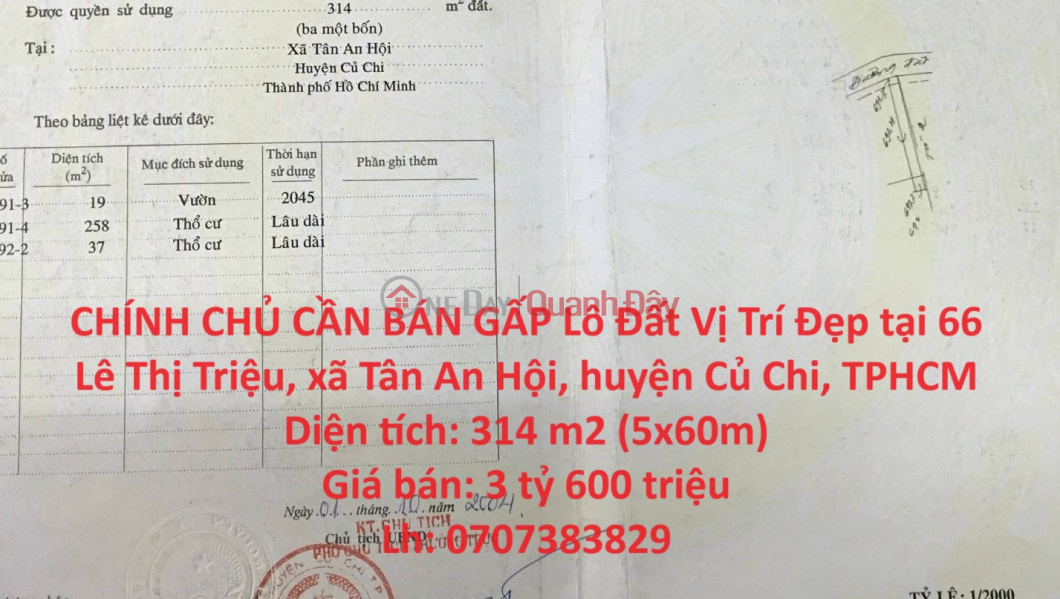 OWNER NEEDS TO SELL URGENCY Plot of Land with Beautiful Location in Cu Chi District, HCMC Sales Listings