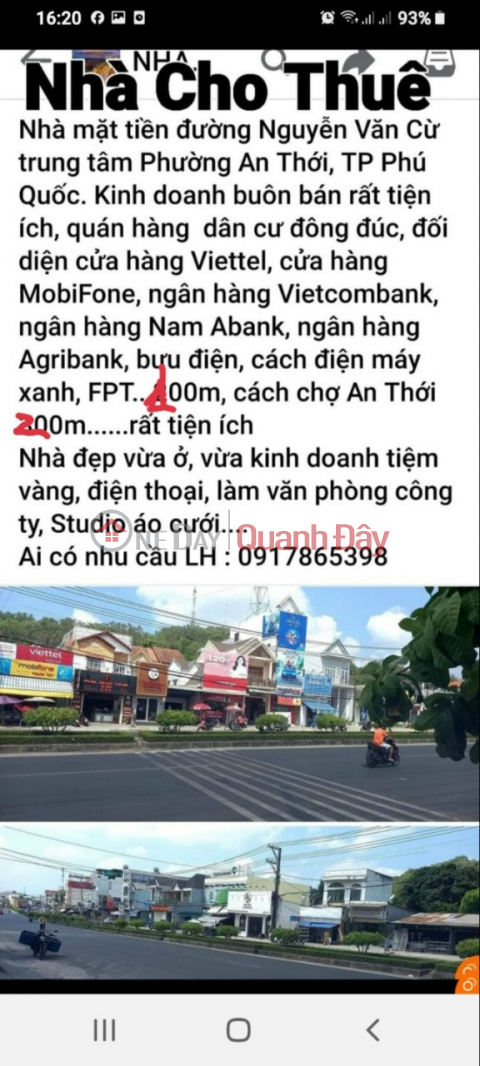Contact: 0917865398 House for rent on Nguyen Van Cu Street An Thoi Phu Quoc Kien Giang, both residential and business _0