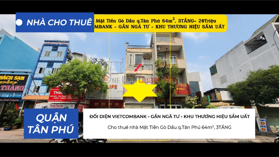 House for rent on Go Dau Street, Tan Phu District, 64m², 3 floors - 20 million VND - next to Vietcombank. Rental Listings