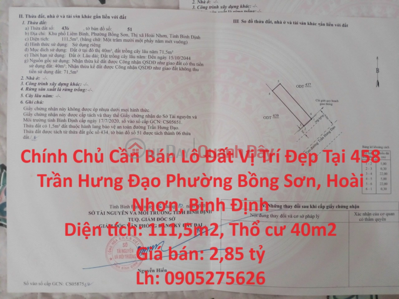Owner Needs to Sell Land Lot in Beautiful Location in Bong Son Ward, Hoai Nhon, Binh Dinh Sales Listings