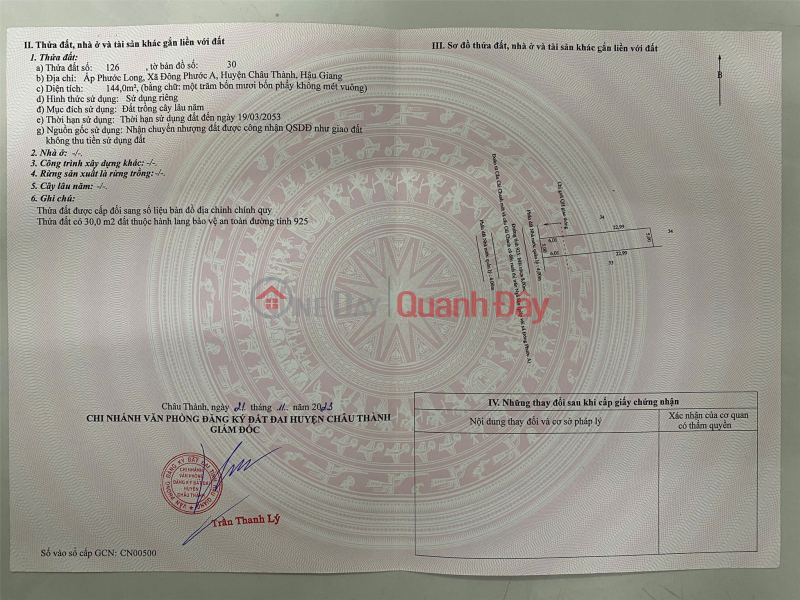 PRIME LAND - GREAT PRICE - URGENT SALE OF A POTENTIAL LAND PLOT IN DONG PHUOC A COMMUNE, CHAU THANH DISTRICT, HAU GIANG PROVINCE Sales Listings