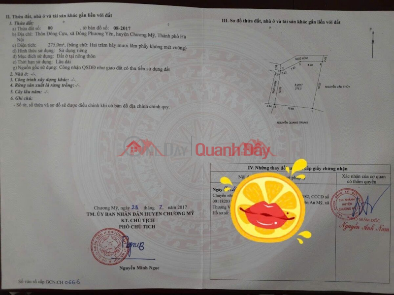 đ 50 Million OWNER NEEDS TO SELL 275M2 LAND LOT IN DONG PHUONG YEN-CHUONG MY-HANOI